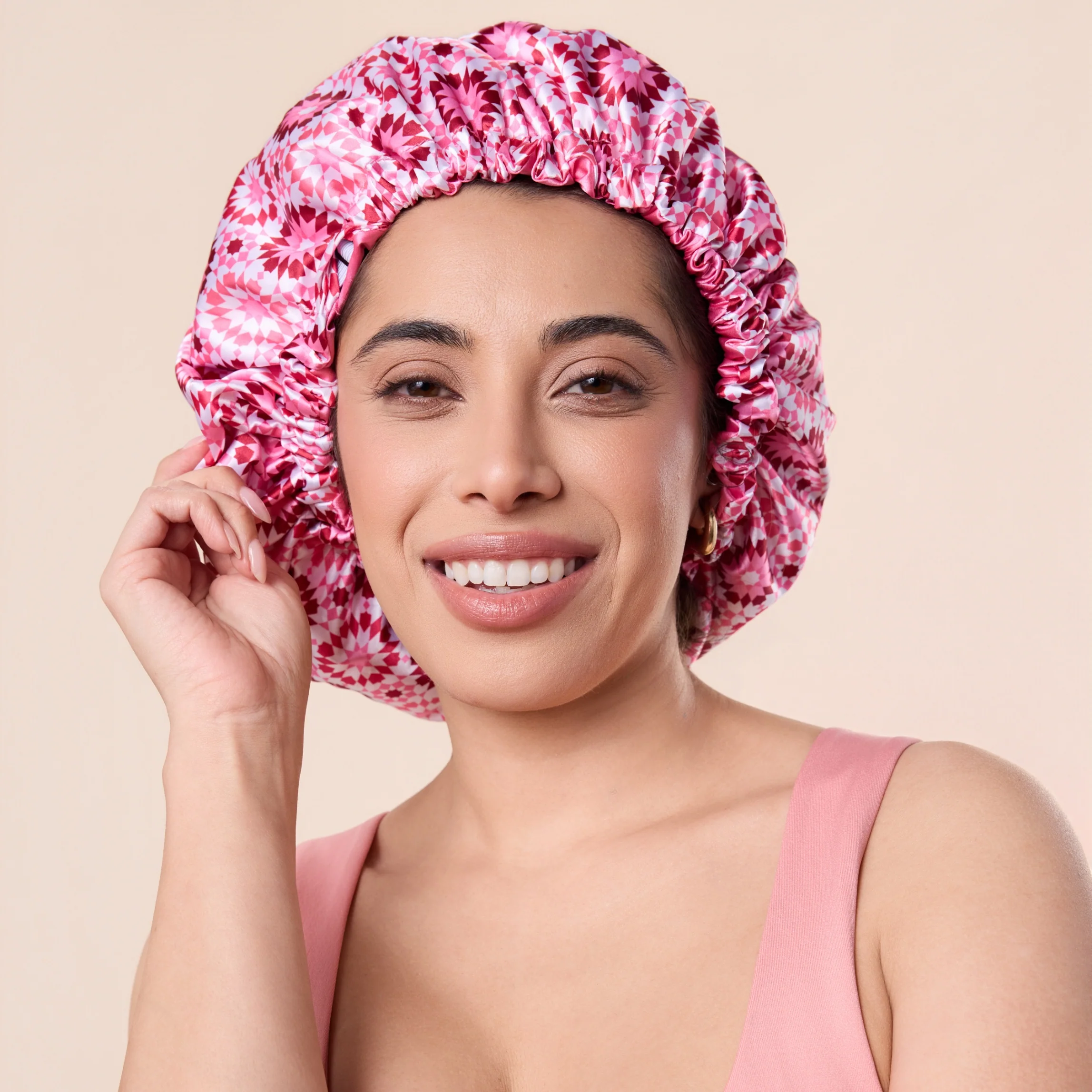 Reversible Satin Hair Bonnet Pink- Gorro de satín reversible Rosa - Imagen 4
